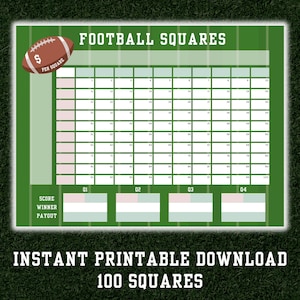 100 Football Squares, Printable Template, Football Squares Instant Download, Fundraiser, Betting Pool, 2026 LX Football Grid