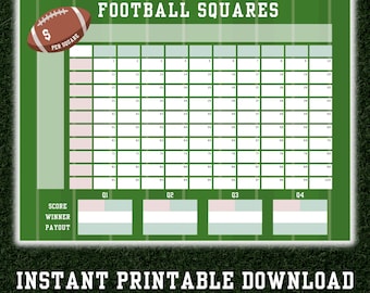 100 Football Squares, Printable Template, Football Squares Instant Download, Fundraiser, Betting Pool, 2026 LX Football Grid