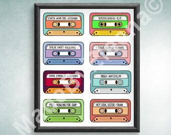 CUSTOM CASSETTE TAPE Digital Print Personalizable Music Poster Office Decor Wall Art Poster Song Art, Birthday, Holiday Gift