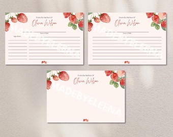 Off The Market Bridal Shower Recipe Card, Watercolor Strawberry Fruit Recipe Book, Whimsical Theme, Canva Template Digital Download