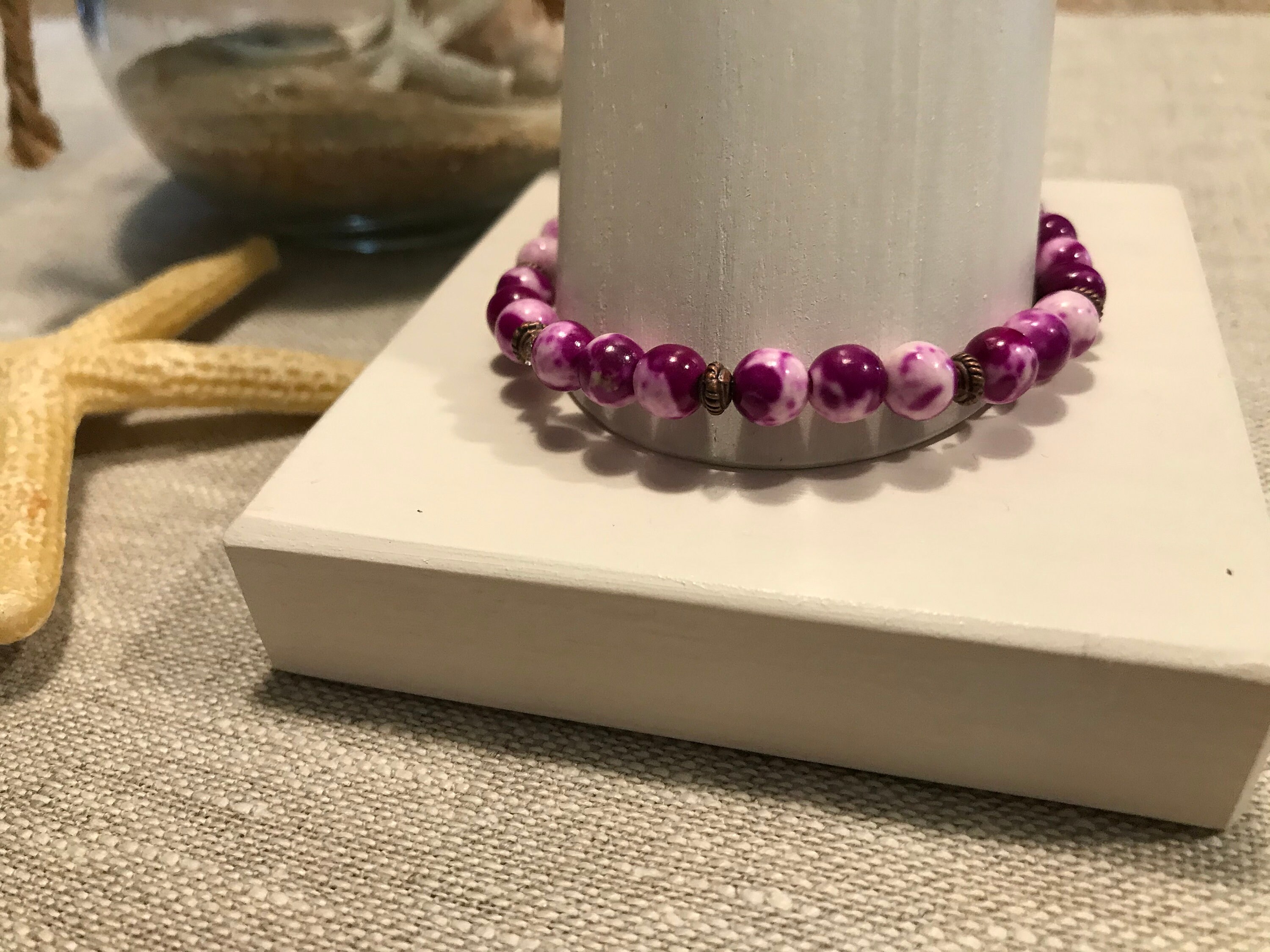 JunyiDIY Elegante Pulseira Elástica De Contas De Jade De 6 Mm Com Letras Inspiradoras "POWER", Pulseira Elástica Para Homens E Mulheres, Joias Unissex Empoderadoras Para Pais, Irmãos, Aniversários
