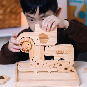 Wooden Stacking Toy Set: Woodland Animals Cutouts for Toddler, Safari Nursery Decor & Fun Balance Puzzle Perfect Kids Birthday Gift image 1