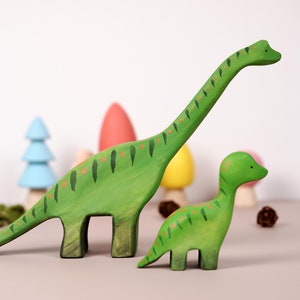 Apatosaurus Figurines- Wooden Dinosaur Toys, Montessori Prehistoric Animal, Woodland Animal Family, Wood Dino Toy, Long Neck Dinosaur
