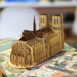 Notre Dame Cathedral - Combination of Pop Up 3D Model and Art Deco Lamp, Night Light. Wonderful Religious Gifts for Friends and Family