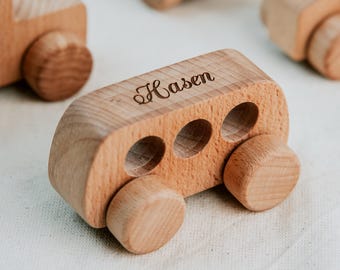 Walnut Wood Toy Car Set  Montessori Baby Gift