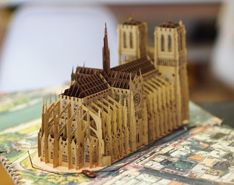 Notre Dame Cathedral 3D Model Pop Up Card, Gothic Home Decor Religious Gift