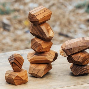 Wooden Rocks Set Toddler Balance Toy, Montessori Stacking Stones, Sensory Kids Play, Natural Wood Grain Blocks Garden & Nursery Decor
