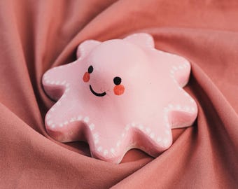 Little Pink Octopus Figurine Wooden Toy: Kawaii Nursery Nautical Decor