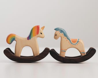 Handmade Wooden Rocking Horse & Unicorn: Nursery Decor Gift