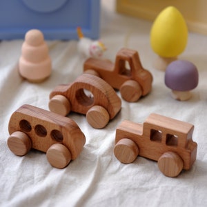 Natural Wood Vehicle Toy Set: Montessori Truck, Bus & Cars