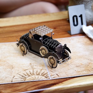 Klassische Vintage Auto Pop Up Karte, Antike Retro Automobil Grußkarte, Überraschungsgeschenk für Autoliebhaber, 1920er Jahre alte Karte Geburtstagspostkarte