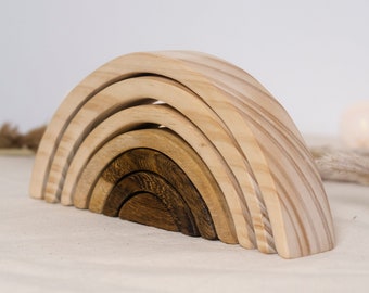 Wooden Rainbow Stacking Toy: Montessori Sensory Toy for Toddlers