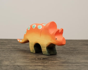Wooden Triceratops Dinosaur Toy: Hand-Painted Nursery Decor