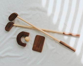 Minigolf rústico de madera – Juguete infantil para exteriores, juego familiar