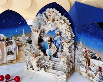 Unique 3D Nativity Scene Pop-Up Greeting Card | Christmas Scene Greeting Card with Stunning & Detailed Design