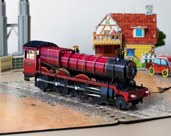 Red Steam Engine Train Pop Up Card – Hogwarts Inspired, LED Light