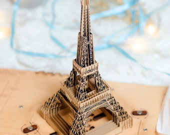 Eiffel Tower Ornament | 3D Model Pop up Paris Decor | Wooden Mini Eiffel Tower Paris Gift | Travel Lover Gift