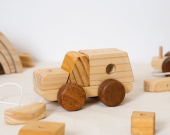 Montessori Wood Car Puzzle: Stacking Blocks Train Set