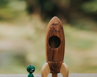 Wooden Spaceship Rocket Model Toy - Baby Boy & Toddler Gifts, Nursery Children's Room Decor