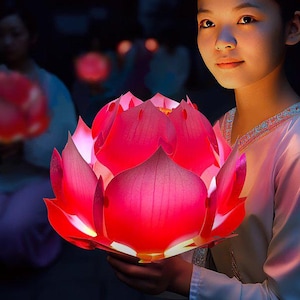Hanging Lotus Flower Lamp Lanterns Cover - Pink and Yellow Hanging Garden Ornaments - Traditional Festival Flower Decoration - Porch Decor