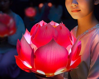 Hanglamp lotusbloem lamp lantaarn hoes - roze en gele hangende tuinornamenten - traditionele festivalbloemdecoratie - verandadecoratie
