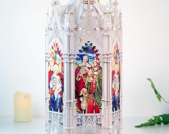 DIY Gothic Cathedral Lampshade, Christmas Nativity Lamp Shade, Religious Home Decor, Church Inspired PP Plastic Hanging Hexagon Light Shade
