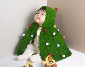 Baby Crochet Christmas Tree Costume Hooded Cloak, Photo Prop