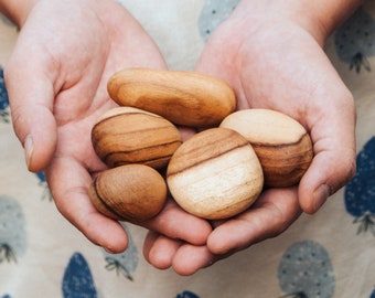 Wooden Pebbles & Stones | Wood Rocks Natural Decor | Rustic Home Accents | Zen Garden Decor | Unique Gift | Smooth Rocks Set with Wood Grain