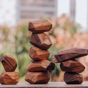 Natural Faux Rocks Set, Wooden Decorative Stones, Wood Blocks for Kids | Montessori Material Training Motor Skill & Concentration