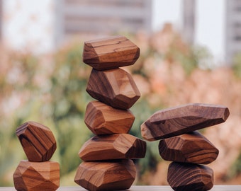 Piedras apilables de madera de teca, juguete Montessori, entrenamiento de habilidades motoras