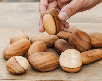 Teak Wooden Pebble Stacking Toys, Montessori Balancing Stones