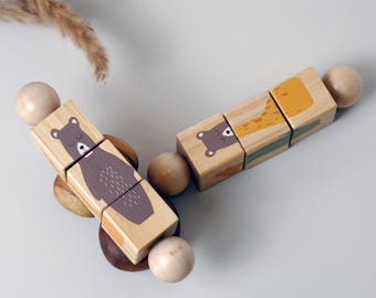 360 Degree Rotating Animal Shaped Wooden Block - Montessori Toy for Babies 6+ Months | Eco-Friendly Wooden Puzzle for Toddlers