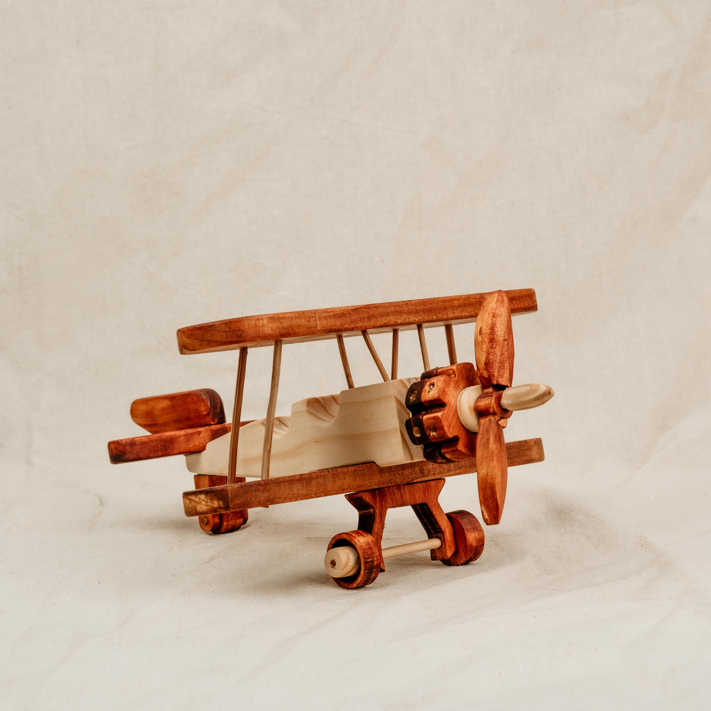 Vintage Wooden Biplane Toy, Natural Wood Propeller Plane, Nursery Decor, Montessori Toddler Gift