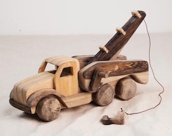 Handmade Wooden Crane Tow Truck: Montessori Push Toy