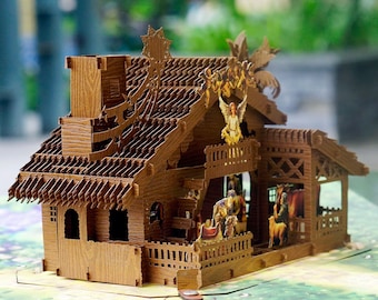 3-in-1 Wooden Christmas Greeting Card, 3D Nativity Scene & Light Box: Unique and Creative Table Lamp / Night Light Gift