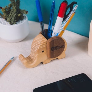 Elephant Pen Holder, Wooden Phone Stand, Desk Brush Holder, Cute Elephant Nursery Decor, Back to School Gift, Office Decor, Coworker Gift