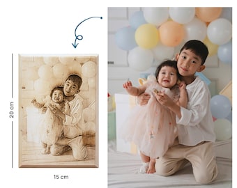 Grabado de fotos en madera personalizado: recuerdo familiar personalizado