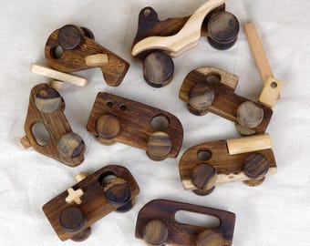 Handmade Wooden Vehicle Toy Set: Montessori Toddler Toys