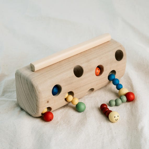 Magnetic Worm Catcher Montessori Toy: Tree House & Woodland Log Wooden Toy for Toddlers