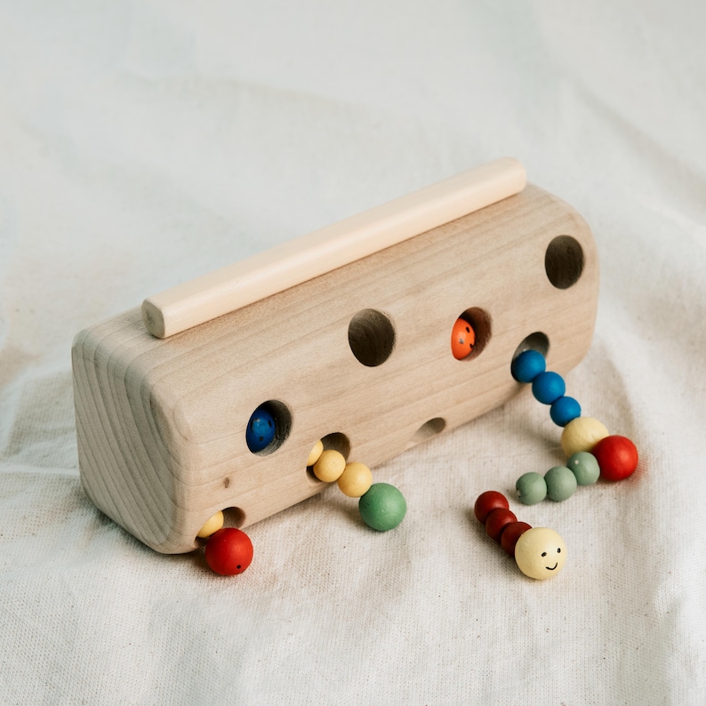 Magnetic Worm Catching Toy - Montessori Toddler Activity, Wooden Blocks & Magnet Stick, Fine Motor Skill Game for Toddlers