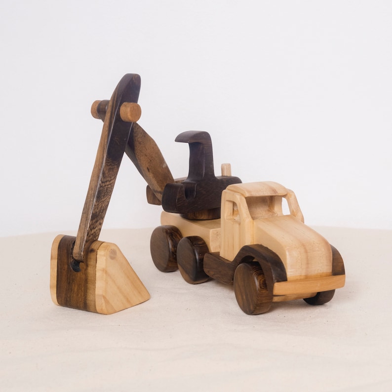 Wooden excavator toy