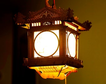 Tangled Wooden Hanging Lantern, Palace Lantern Kit, Chinese Lantern Light Decor, Japanese Set of Lantern Decor, Entryway Decor New Home Gift