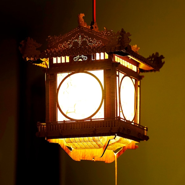 Tangled Wooden Hanging Lantern, Palace Lantern Kit, Chinese Lantern Light Decor, Japanese Set of Lantern Decor, Entryway Decor New Home Gift