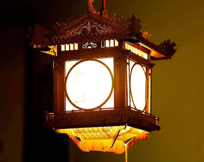 Tangled Wooden Hanging Lantern, Palace Lantern Kit, Chinese Lantern Light Decor, Japanese Set of Lantern Decor, Entryway Decor New Home Gift