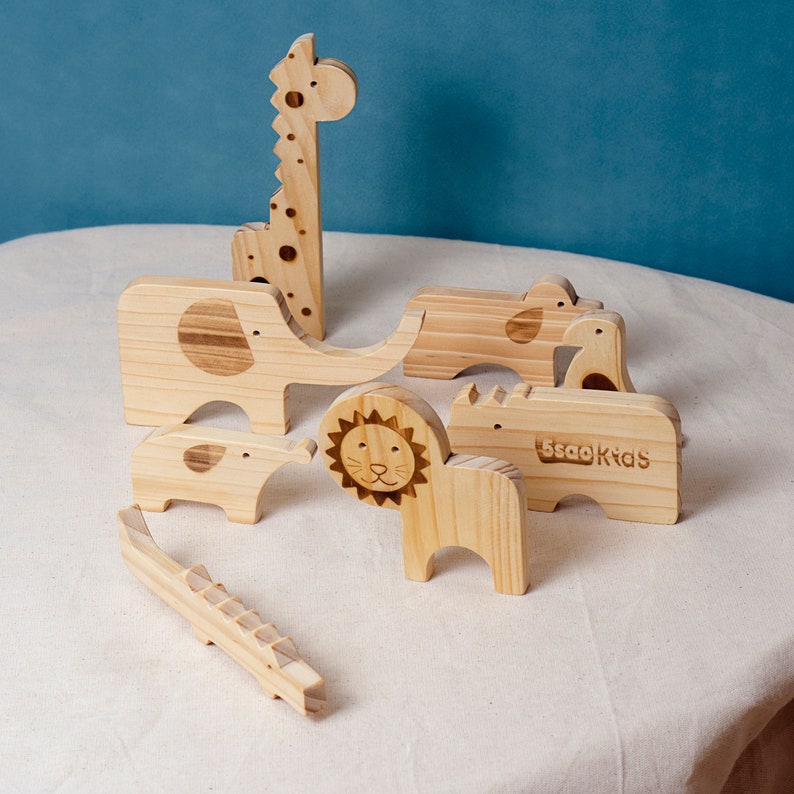 Wooden Stacking Toy Set: Woodland Animals Cutouts for Toddler, Safari Nursery Decor & Fun Balance Puzzle Perfect Kids Birthday Gift image 5