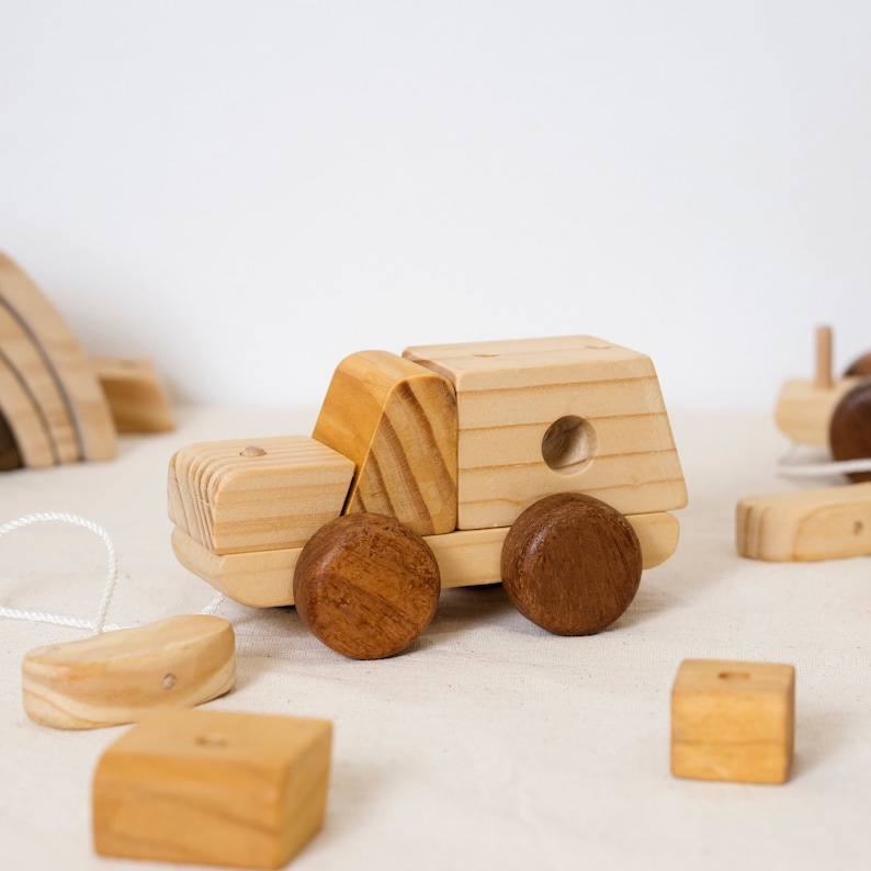 Creative Wood Shape Puzzle: Montessori Toy Car Stacking Blocks Set & Train Set, Assembled Vehicles Perfect Kid Toy image 1