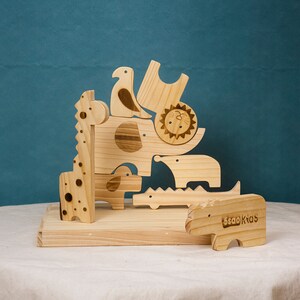Wooden Stacking Toy Set: Woodland Animals Cutouts for Toddler, Safari Nursery Decor & Fun Balance Puzzle Perfect Kids Birthday Gift image 7