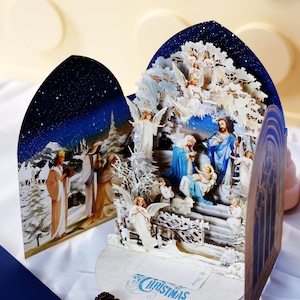 artisanale 3D pour crèche de Noël | Carte de Noël religieuse pop-up