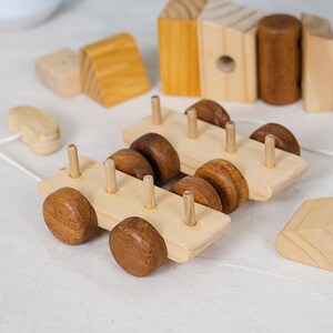 Stacking blocks toy wooden train set wood shape puzzle.