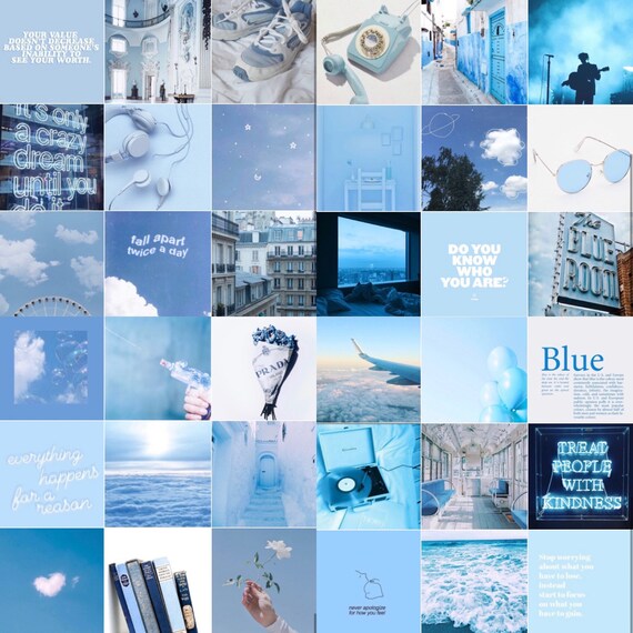 Blue aesthetic wall collage kit aesthetic light blue | Etsy